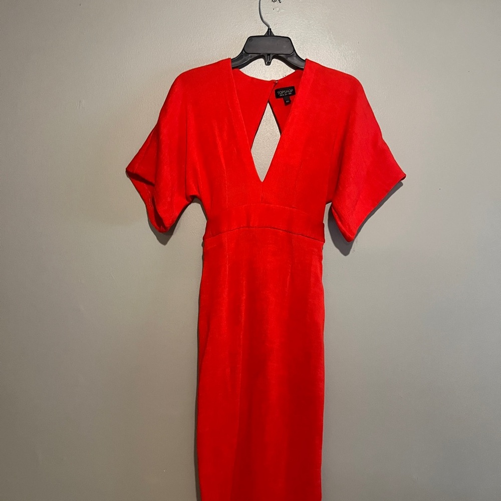 Topshop Vibrant Red Open Back Dress With Bow